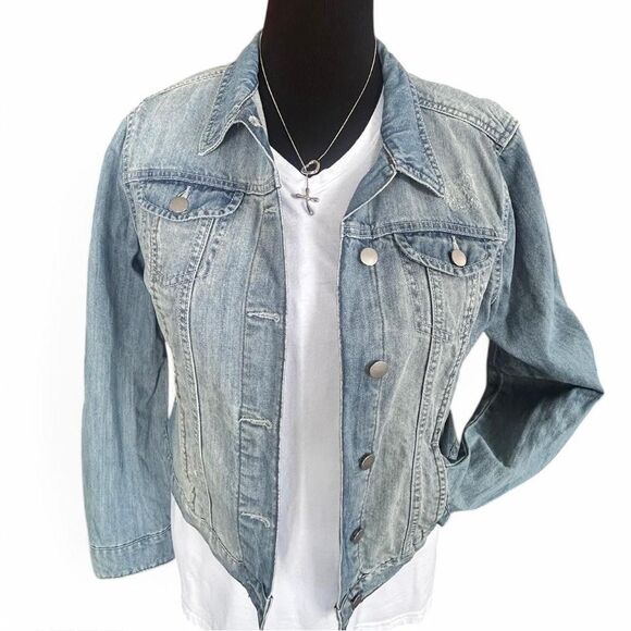 Women's Distressed Blue Jean Jacket Sz 10 Denim by Dorothy Perkins Brand Denim - Picture 1 of 8